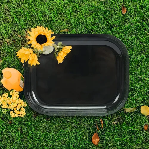 Miniatura 7 de Bandeja de Metal con Tapa Magnética Suave, Bandeja Pequeña de Metal con Cubierta a Prueba de Derrames, Bonita Bandeja Decorativa Negra Lisa