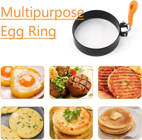 Miniatura 3 de Anillos redondos para huevos para freír huevos, paquete de 2 anillos de huevo de 3.5 pulgadas con mango de silicona, molde de huevo para sándwiches