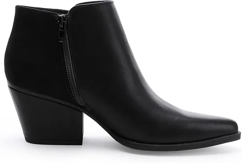 Miniatura 3 de CentroPoint Botines de cuero con tacón de bloque para mujer, puntera puntiaguda, con cremallera lateral