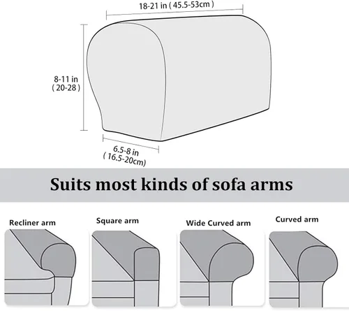Miniatura 6 de Juego de 2 fundas elásticas para brazos de sofá con bolsillo, fundas extraíbles antideslizantes para reposabrazos para sillón reclinable y sillones