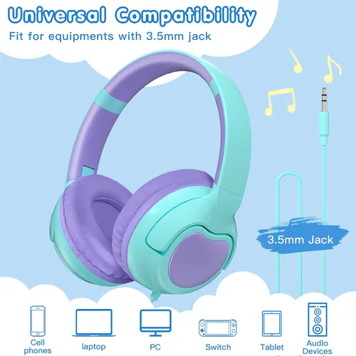 Miniatura 5 de ZIHNIC Auriculares con cable para niños, límite de volumen seguro de 85 dB para niños y niñas, almohadillas cómodas, diseño plegable