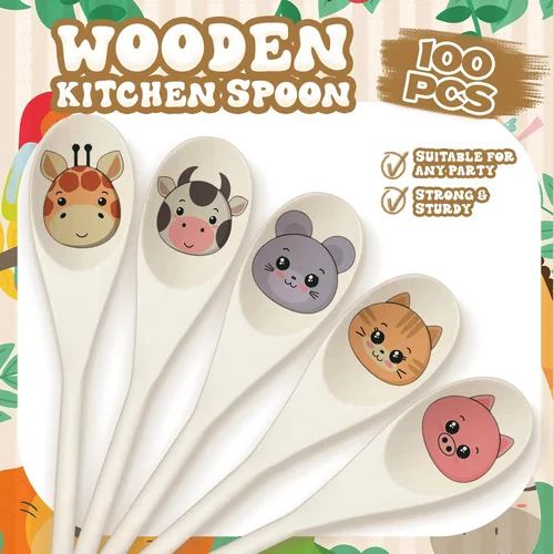 Miniatura 3 de Maxcheck Paquete de 100 cucharas de madera de 10 pulgadas, cucharas de madera a granel, cucharas de madera para servir, mango largo para cocinar