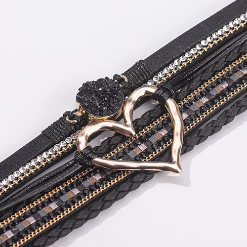 Miniatura 5 de FANCY SHINY Pulseras de cuero con forma de corazón, apilables, bohemias, pulseras de diamantes de imitación de resina de moda con cierre magnético