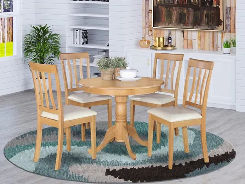 Miniatura 2 de East West Furniture ANTI5-OAK-LC - Juego de muebles de comedor de 5 piezas, incluye una mesa de cocina redonda con pedestal y 4 sillas de comedor