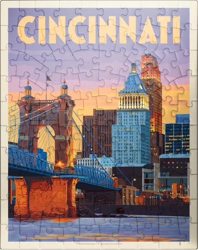 Miniatura 9 de MyPuzzle Cincinnati, OH: Riverfront, póster vintage, rompecabezas premium de 1000 piezas para adultos