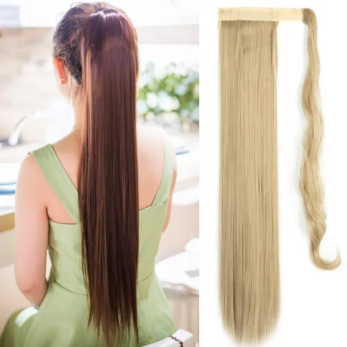 Miniatura 7 de OMGREAT Extensión de cola de caballo de 24 pulgadas, extensiones de cabello largo y lacio para mujer, cola de caballo sintética envolvente