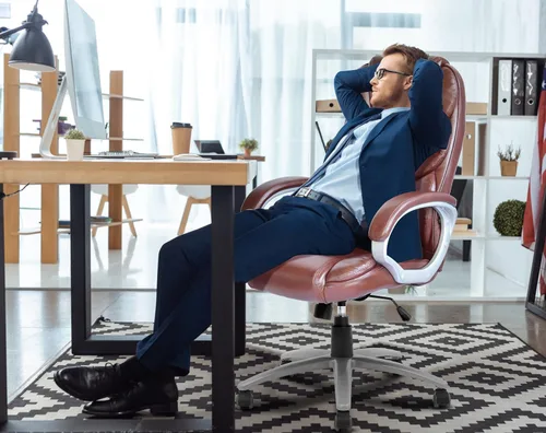 Miniatura 3 de Silla de oficina ergonómica, sillas de oficina de cuero sintético con respaldo alto con ruedas y brazos, altura ajustable, silla ejecutiva cómoda