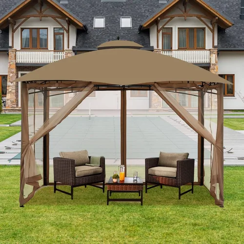 Miniatura 6 de Mosquitera Universal de Repuesto para Gazebo – Hugline 10' x 12' Pantalla de Malla para Exteriores, Cortinas Laterales de 4 Paneles con Cremallera