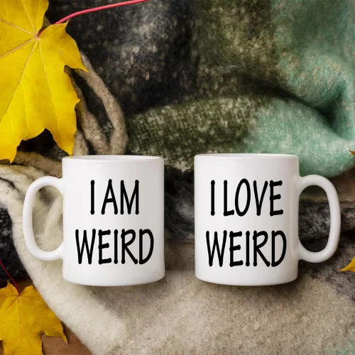 Miniatura 3 de Fatbaby Juego de tazas de café para él y ella, con texto en inglés "I Am Weird,I Love Weird,I Love Weird,I Love Weird," juego de tazas divertidas