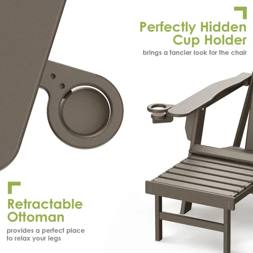 Miniatura 4 de GREENVINES Sillas Adirondack con Otomano Juego de 2 Grano de Madera Plegable Reposapiés Retráctil Plástico HDPE Silla para Hoguera Todo