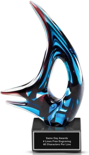 Miniatura 23 de Premio de Vidrio Artístico Soplado a Mano – Premio Elegante con Grabado Personalizado para Corporativo, Deportes, Jubilación, Reconocimiento