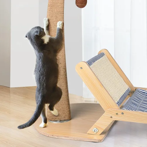 Miniatura 4 de Poste rascador para gatos con silla de playa 2 en 1, 29.5 pulgadas de alto, palmera para gatos con salón y bola colgante interactiva, muebles