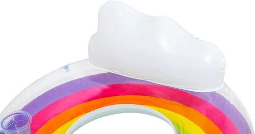Miniatura 8 de Bestway Anillo de natación grande Flotador inflable de piscina de 42 pulgadas con reposacabezas y soporte para tazas, diseño de arcoíris