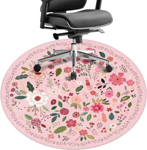 Miniatura 9 de Tapete para silla de oficina para suelo de madera dura, 47 x 47 pulgadas, alfombras redondas para sillas rodantes para oficina, computadora, Flor