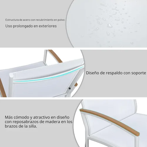 Miniatura 4 de Shintenchi Juego de 3 piezas de bistró de patio, juego de bistró de tela de textileno para conversación, sillas de porche delantero de tela de Blanco
