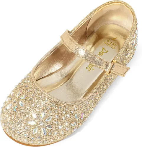 DREAM PAIRS Zapatos de vestir Mary Jane con hebilla de diamantes de imitación y correa de bailarina plana para niña pequeña