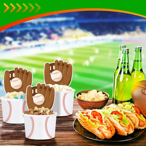 Miniatura 3 de Suclain Juego de 24 cuencos de papel de béisbol con tarjetas de béisbol, cuencos de helado, tazas de sopa, tarjetas de agradecimiento, recuerdos