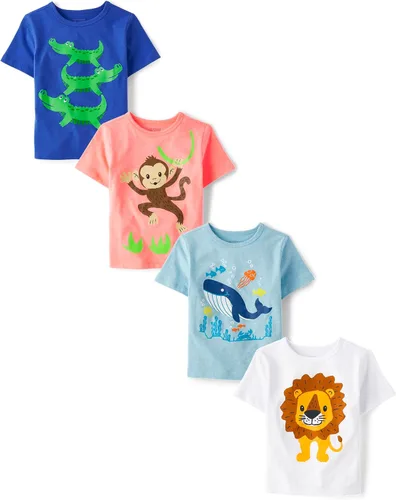 Miniatura 2 de The Children's Place Camisetas gráficas de manga corta para bebés niños y niños pequeños, animales, coches, paquete de 4