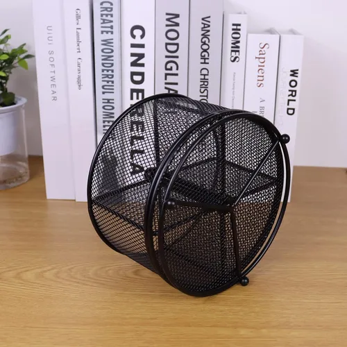 Miniatura 6 de Soporte para bolígrafos para escritorio, organizador de lápices de malla giratoria de 360 grados, organizador de papelería de escritorio de gran