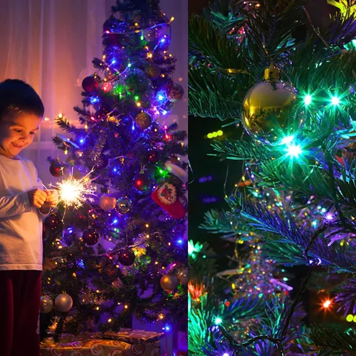 Miniatura 6 de Blissun Luces de Navidad, juego de 50 luces de alambre verde, mini cadena de luces de Navidad a pilas con 8 modos, luces de hadas de 16 pies