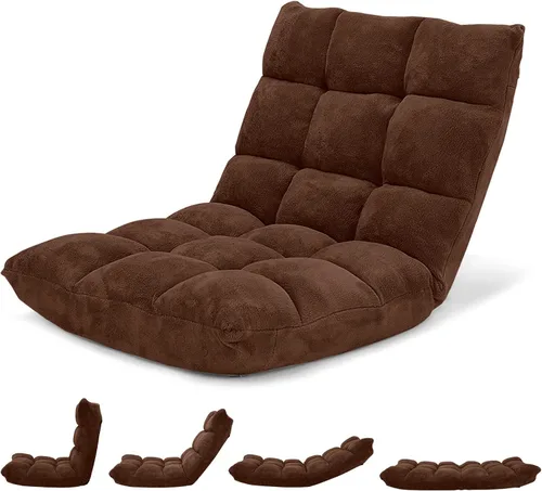 Miniatura 26 de Giantex Silla de suelo con soporte de espalda, 14 posiciones ajustables, cama plegable acolchada, sofá reclinable, sillas de suelo plegables