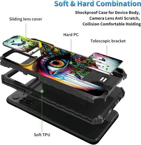 Miniatura 177 de Funda para Samsung Galaxy S22 Ultra 5G, Galaxy S22 Ultra con cubierta de cámara deslizante, funda resistente de doble capa con función atril Black
