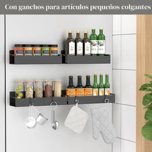 Miniatura 2 de HuggieGems Paquete de 4 organizadores magnéticos para especias para refrigerador y horno, organizadores negros para nevera y almacenamiento