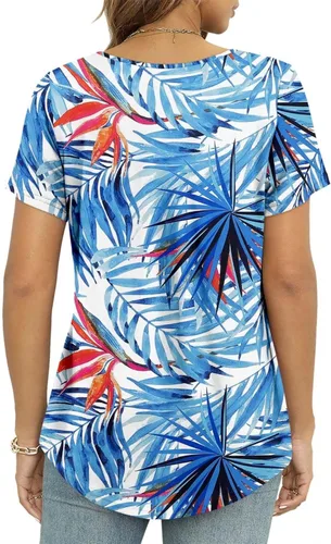 Miniatura 4 de ONLYSHE Blusa de manga corta para mujer, cuello en U, holgada, con volantes, plisada, túnica para leggings
