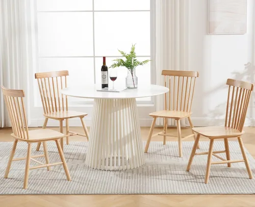 Miniatura 10 de Kmax Juego de 4 sillas de comedor vintage, sillas Windsor con patas de madera maciza, estilo campestre, nogal Nuez