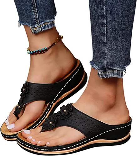 Miniatura 131 de Ladmiple Sandalias ortopédicas florales de moda 2023 con soporte de arco, zapatillas romanas casuales con puntera abierta