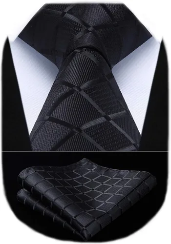 Miniatura 296 de HISDERN Conjunto de corbata a cuadros a cuadros pañuelo tejido clásico formal para hombre corbata y bolsillo cuadrado