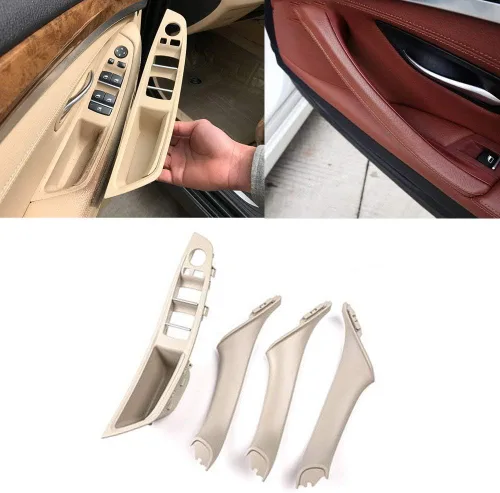 Miniatura 5 de YIWANG Kit de 4 piezas de panel de reposabrazos de interruptor de ventana de automóvil ABS y manija de puerta para BMW Serie 5 para reposabrazos