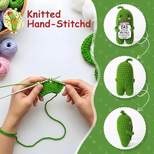 Miniatura 3 de MAMAGIFTREE Regalos de cumpleaños para el Día del Padre de parte de hija o hijo, pepinillo de ganchillo hecho a mano, regalo con texto en inglés "I