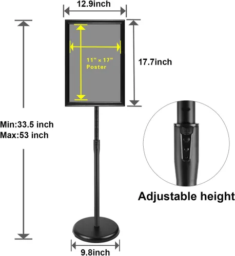 Miniatura 4 de Soporte de letrero de pie de pedestal de 11 x 17 pulgadas, soporte ajustable de aluminio para cartel con marco abierto para aviso/póster/anuncio
