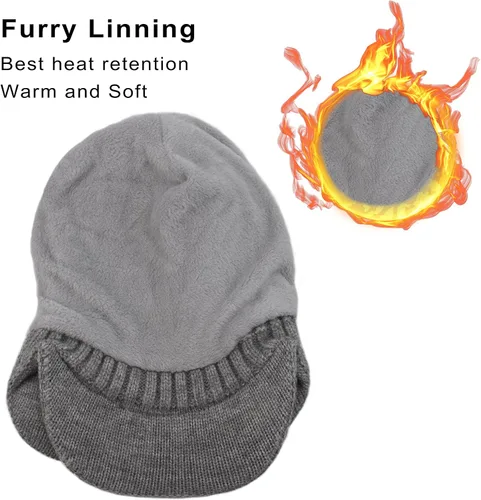 Miniatura 3 de Muryobao Gorro de invierno para hombre, con forro polar, con visera, orejeras cálidas, gorra de esquí