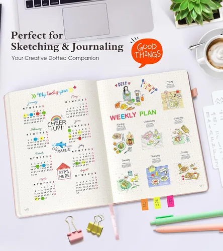 Miniatura 6 de Ansopu Cuaderno de puntos, 360 páginas numeradas, cuadrícula de puntos, de 8.5 x 11 pulgadas, papel de punto de 3.53 oz/m², tapa dura gruesa