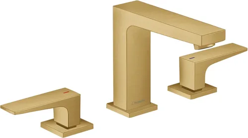 Miniatura 3 de hansgrohe Metropol 32516141 - Grifo moderno para lavabo de baño de bajo flujo con 2 asas, 3 agujeros, 5 pulgadas de alto, en bronce cepillado