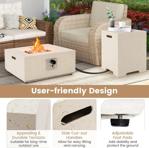 Miniatura 4 de Tangkula 28 Inch Patio Propane Fire Pit Table with Hideaway Tank Holder, 40,000 BTU Terrazzo Gas Fire Table with Lava Rocks, Protective Covers