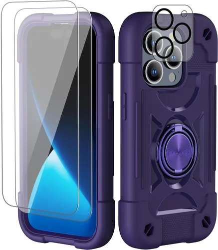 Miniatura 31 de Funda para iPhone 11 de 6.1 pulgadas con soporte de anillo, con 2 protectores de pantalla de vidrio, resistente a los golpes, resistente a