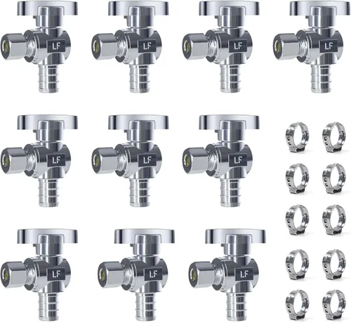 Miniatura 8 de VINTEX Paquete de 5 válvulas Pex de 1/2 pulgada x 3/8 pulgadas de ángulo Od Pex, válvula de cierre de agua, accesorios de crimpado de cuarto