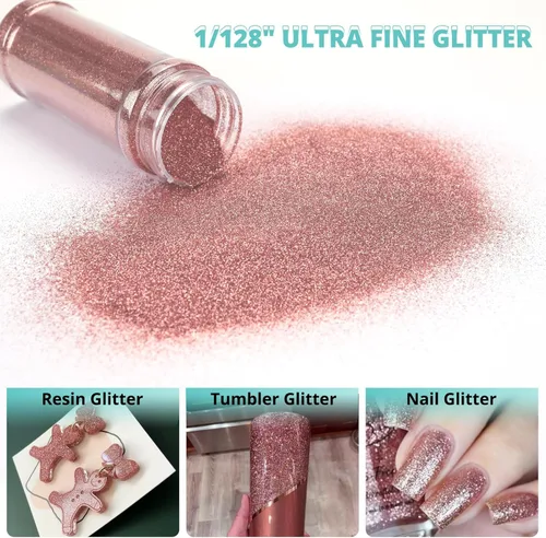 Miniatura 2 de HTVRONT - Brillantina fina para manualidades - 50g/1.76oz de brillo dorado rosa para resina, 1/128'' de brillo extra fino portátil para uñas, vasos