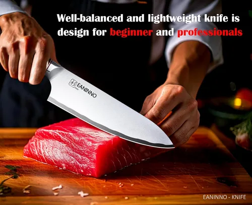 Miniatura 6 de Cuchillo de chef japonés de acero de alto carbono de 8 pulgadas, cuchillo de cocina profesional afilado para cortar carne y verduras con mango