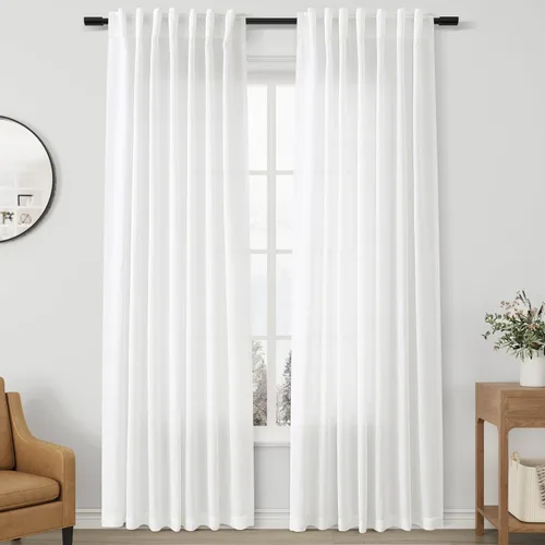Miniatura 75 de Aersas Aqua Green Linen Curtains 84 Inches Long 2 Panels Set Back Tab Rod Pocket Living Room Curtain Farmhouse Rustic Light Filtering Hook Drapes