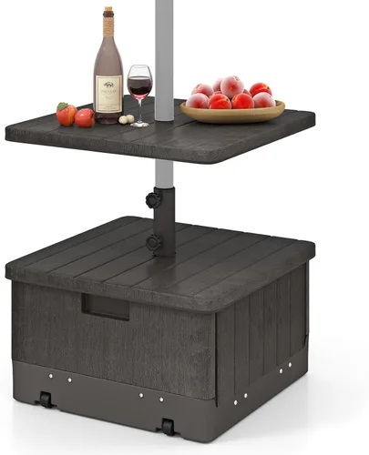 Miniatura 9 de Giantex Mesa auxiliar para exteriores con soporte para paraguas, bolsa con peso rellenable de 175 libras, bandeja de mesa ajustable para paraguas, 2