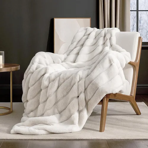Miniatura 20 de Cozy Bliss - Manta decorativa de piel sintética, de jacquard, mullida, afelpada, suave, gruesa y de verano, para sofá, sala de estar y dormitorio