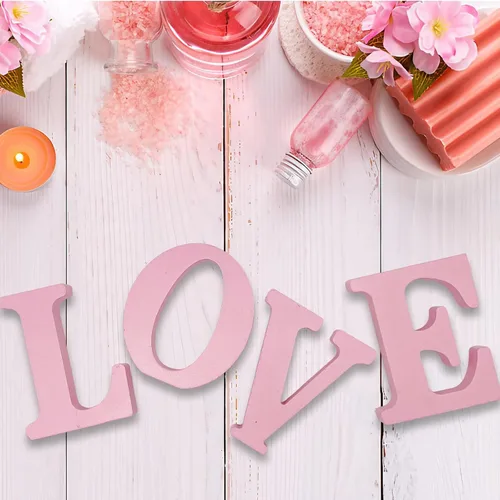 Miniatura 4 de Letras de madera rosa de 4 pulgadas, letras de madera sin terminar para decoración de pared, letras decorativas de pie en rodajas, decoración