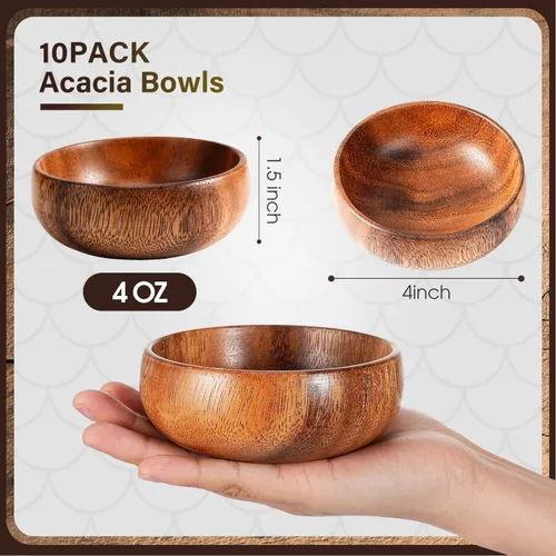 Miniatura 2 de Skylety 10 piezas de tazones de madera de acacia pequeños tazones de calabaza redondos de madera tallados a mano para servir palomitas de maíz