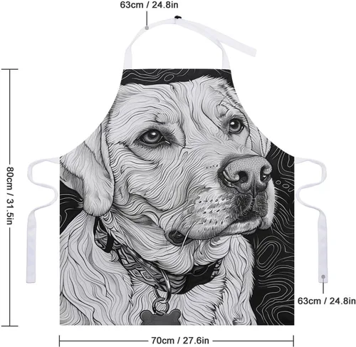 Miniatura 2 de MUSM Apron for Adults - 27.6 X 31.5 Inch, Heavy-Duty Polyester Aprons with Two Large Pockets, Waterproof Line Drawing Dog Kitchen Apron for Cooking