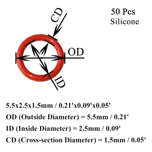Miniatura 2 de [50 piezas] Juntas tóricas de silicona rojas 0.217 in OD 0.098 in ID 0.059 in ancho, junta métrica de sellado VMQ para tapas de tazas, cafetera