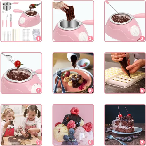 Miniatura 5 de Juego de fondue de fusión, mini olla eléctrica de chocolate, olla de fondue de queso, fuente de fondue de chocolate, máquina calentadora
